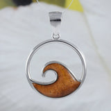 Unique Hawaiian Genuine Koa Wood Ocean Wave Necklace, Sterling Silver Wave Pendant, N8519 Birthday Mom Wife Valentine Gift