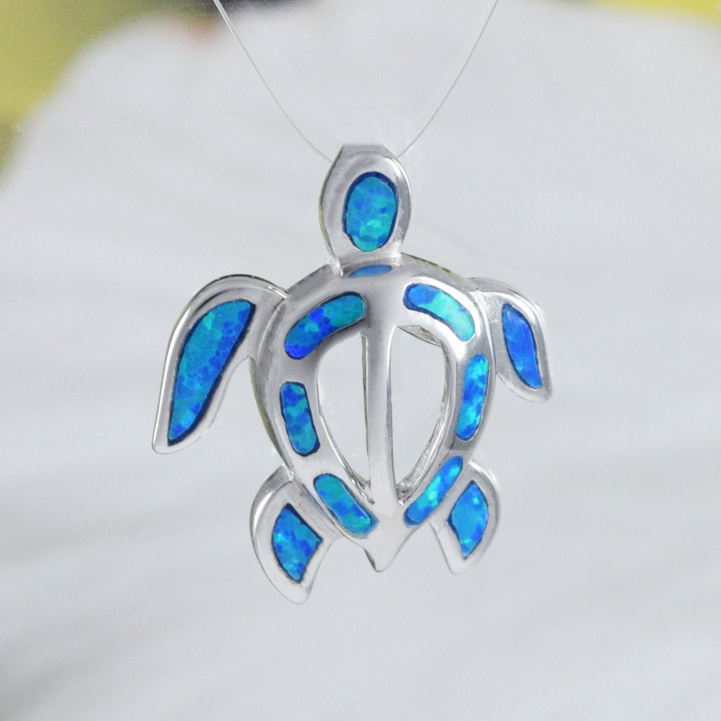 Unique Beautiful Hawaiian Blue Opal Sea Turtle Necklace, Sterling Silver Blue Opal Turtle Pendant, N8374 Birthday Mom Wife Mother Gift - Hawaii Treasures Shop