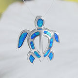 Boucles d'oreilles et collier uniques et magnifiques en forme de tortue de mer en opale bleue hawaïenne, pendentif en argent sterling avec opale bleue, cadeau d'anniversaire pour mère N8374S