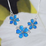 Beautiful Hawaiian 3 Blue Opal Plumeria Necklace, Past Present & Future, Sterling Silver Opal 3 Plumeria Necklace, N8389 Birthday Mom Gift