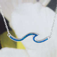 Unique Hawaiian Blue Opal Ocean Wave Necklace, Sterling Silver Blue Opal Wave Necklace, N8390 Birthday Mom Mother Gift, Island Jewelry