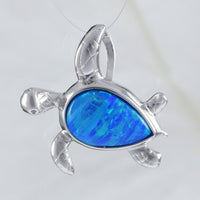 Magnifique boucle d'oreille et collier en forme de tortue de mer en opale bleue hawaïenne, pendentif en argent sterling en forme de tortue en opale bleue, cadeau d'anniversaire pour maman N8373S