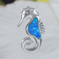 Magnifique collier hippocampe en opale bleue hawaïenne, pendentif hippocampe en argent sterling avec opale bleue N8378, cadeau d'anniversaire pour maman, bijoux des îles