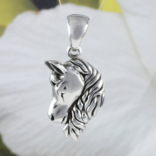 Unique Hawaiian Horse Necklace, Sterling Silver Horse Pendant, High Polish & Oxidized Finish, N8617 Birthday Mother Wife Mom Gift