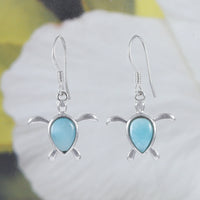 Beautiful Hawaiian Genuine Larimar Sea Turtle Earring, Sterling Silver Larimar Turtle Dangle Earring, E8466 Birthday Wife Mom Mother Gift