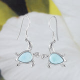 Beautiful Hawaiian Genuine Larimar Sea Turtle Earring, Sterling Silver Larimar Turtle Dangle Earring, E8467 Birthday Wife Mom Mother Gift