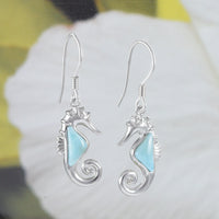 Magnifique boucle d'oreille en véritable hippocampe hawaïen en larimar, boucle d'oreille pendante en argent sterling avec hippocampe en larimar, cadeau d'anniversaire pour maman E8470