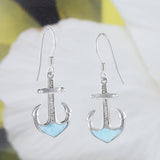 Beautiful Hawaiian Genuine Larimar Cross Anchor Earring, Sterling Silver Larimar Anchor Dangle Earring, E8479 Birthday Mother Mom Gift