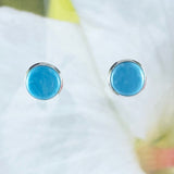 Magnifique boucle d'oreille ronde en larimar bleu hawaïen, boucle d'oreille à tige en argent sterling avec larimar bleu, cadeau d'anniversaire pour maman E8638