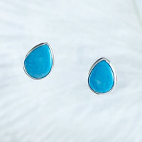 Beautiful Hawaiian Blue Larimar Rain Drop Earring, Sterling Silver Blue Larimar Stud Earring, E8640 Birthday Mother Mom Gift