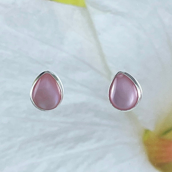 Beautiful Hawaiian Pink Mother of Pearl Rain Drop Earring, Sterling Silver Rain Drop Stud Earring, E8642 Birthday Mother Mom Gift