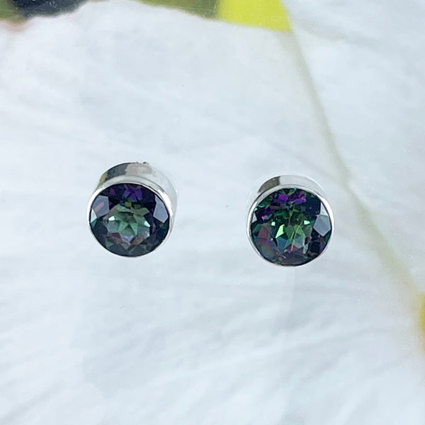 Beautiful Hawaiian Genuine Rainbow Mystic Topaz Earring, Sterling Silver Round Mystic Topaz Stud Earring, E8657 Birthday Mother Mom Gift