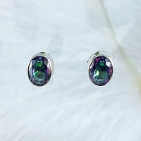 Beautiful Hawaiian Genuine Rainbow Mystic Topaz Oval Cut Earring, Sterling Silver Mystic Topaz Stud Earring, E8658 Birthday Mom Gift