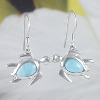 Magnifique boucle d'oreille en véritable tortue de mer en larimar hawaïen, boucle d'oreille pendante en argent sterling avec tortue en larimar, cadeau d'anniversaire pour femme, maman et mère, E8468