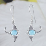 Boucles d'oreilles uniques en forme de raie manta hawaïenne en larimar véritable, boucles d'oreilles pendantes en argent sterling avec raie manta en larimar, E8472, cadeau d'anniversaire pour maman, épouse, mère