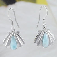 Boucles d'oreilles uniques et magnifiques en coquillage de larimar hawaïen véritable, boucles d'oreilles pendantes en argent sterling avec coquillage de larimar, cadeau d'anniversaire pour maman E8476