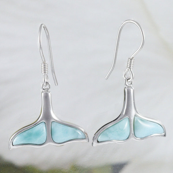 Gorgeous Hawaiian Genuine Larimar Whale Tail Earring, Sterling Silver Larimar Whale Tail Dangle Earring, E8477 Birthday Mom Mother Gift