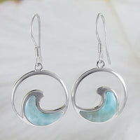 Gorgeous Hawaiian Large Genuine Larimar Ocean Wave Earring, Sterling Silver Larimar Wave Dangle Earring, E8481 Mother Birthday Mom Gift