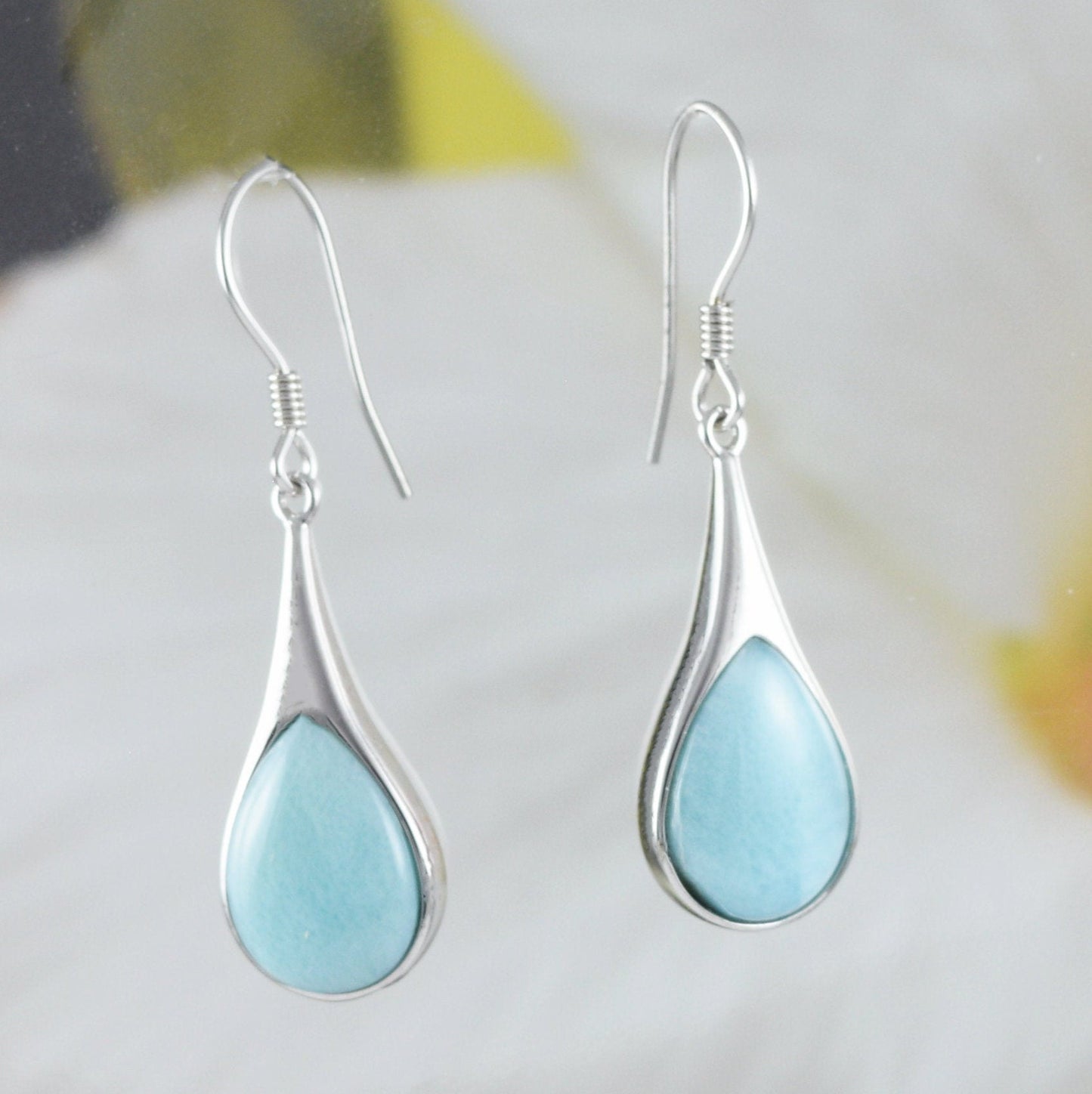 Gorgeous Hawaiian Genuine Larimar Rain Drop Earring, Sterling Silver Larimar Rain Drop Dangle Earring, E8484 Birthday Mother Mom Gift