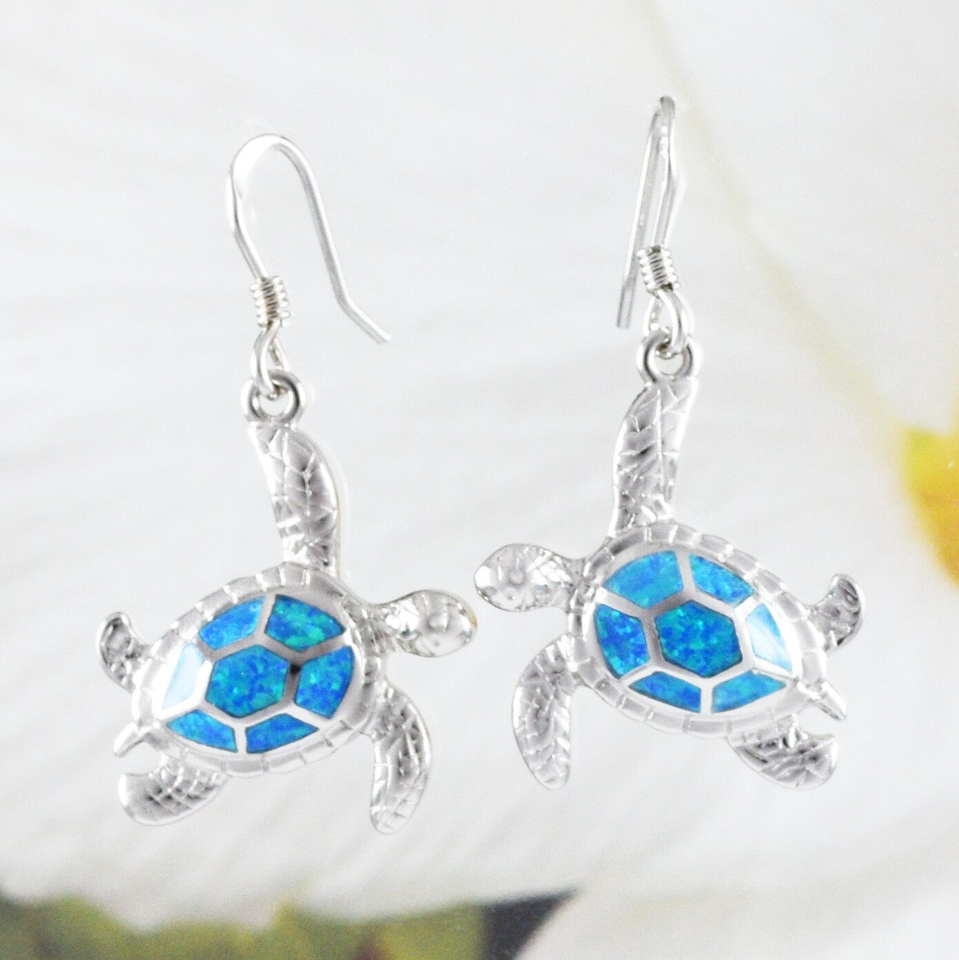 Gorgeous Hawaiian Large Blue Opal Sea Turtle Earring, Sterling Silver Blue Opal Turtle Dangle Earring, E8405 Valentine Birthday Mom Gift