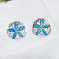 Boucles d'oreilles en dollar de sable opale bleu hawaïen uniques et exquises, boucles d'oreilles à tige en argent sterling avec dollar de sable opale, cadeau d'anniversaire pour maman E8409