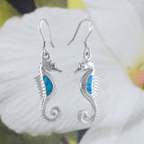 Beautiful Hawaiian Large Blue Opal Seahorse Earring, Sterling Silver Blue Opal Sea Horse Dangle Earring, E8412 Birthday Valentine Mom Gift