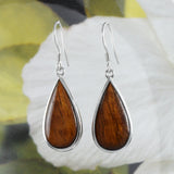 Gorgeous Hawaiian X-Large Genuine Koa Wood Rain Drop Earring, Sterling Silver Koa Wood Dangle Earring, E8428 Statement PC, Birthday Mom Gift