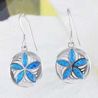 Boucles d'oreilles en argent sterling avec opale bleue hawaïenne et dollar de sable, boucles d'oreilles pendantes en argent sterling avec opale bleue, cadeau d'anniversaire pour maman E8410