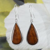 Gorgeous Hawaiian X-Large Genuine Koa Wood Rain Drop Earring, Sterling Silver Koa Wood Dangle Earring, E8428 Statement PC, Birthday Mom Gift