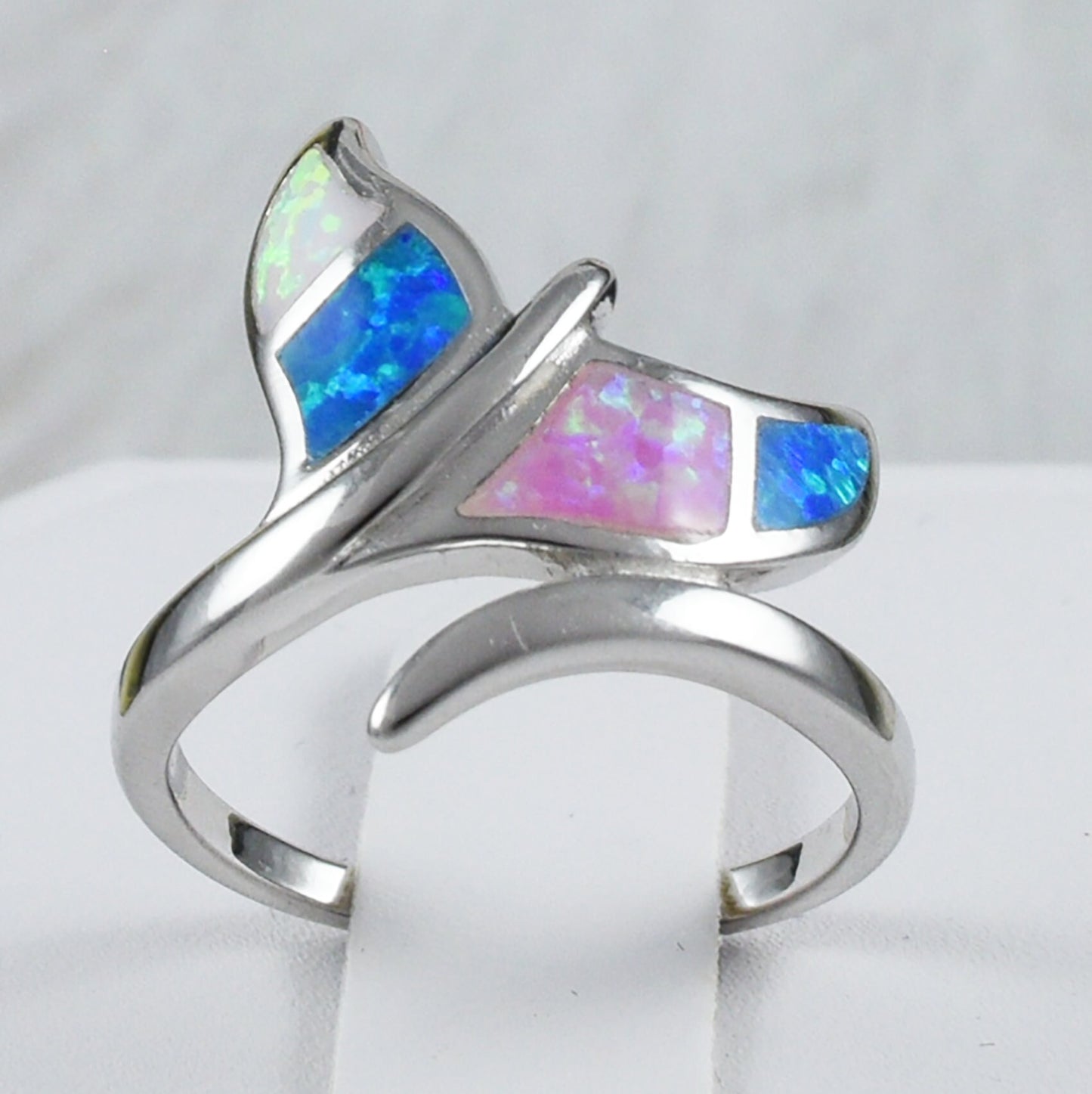 Unique Beautiful Hawaiian Large Tri-color Opal Whale Tail Ring, Sterling Silver Opal Whale Tail Ring, R2380 Birthday Mom Mother Gift