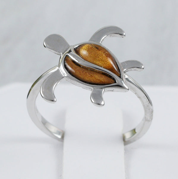 Gorgeous Hawaiian Large Genuine Koa Wood Sea Turtle Ring, Sterling Silver Koa Wood Turtle Ring, R2384 Birthday Mom Mother Gift