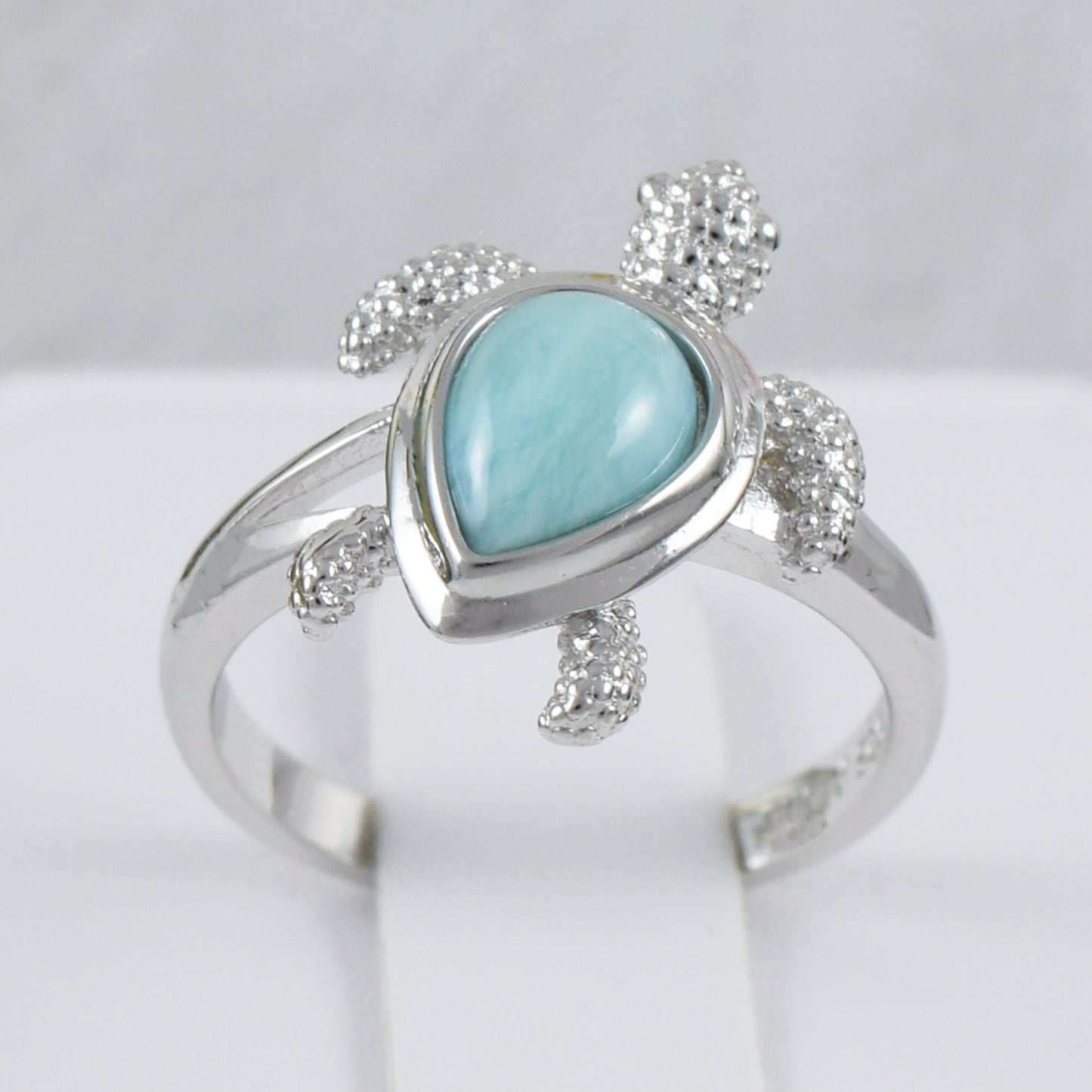 Unique Gorgeous Hawaiian Genuine Larimar Sea Turtle Ring, Sterling Silver Natural Larimar Turtle Ring R2385 Birthday Mom Mother Gift