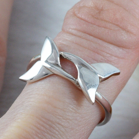 Beautiful Hawaiian 2 Dolphin Tail Ring, Sterling Silver Dolphin Tail Ring, R2387 Statement PC, Birthday Anniversary Mom Mother Gift