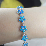 Magnifique bracelet Plumeria en opale bleue hawaïenne, bracelet Plumeria en argent sterling avec opale bleue, B3307, cadeau d'anniversaire pour maman, épouse, Saint-Valentin