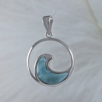 Collier unique en véritable larimar hawaïen avec vagues de l'océan, pendentif en argent sterling avec larimar et vagues de l'océan, cadeau d'anniversaire pour mère, épouse, maman, N9326