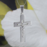 Collier unique en forme de croix crucifix hawaïenne de grande taille, pendentif en argent sterling avec breloque en forme de croix, bijoux chrétiens N8573, cadeau d'anniversaire pour mère, épouse, maman