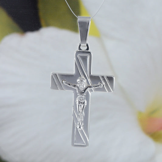 Collier unique en forme de croix crucifix hawaïenne de grande taille, pendentif à breloque en argent sterling, cadeau d'anniversaire pour mère, épouse, maman, N8577