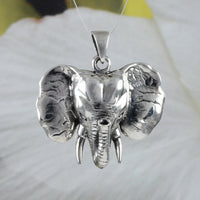 Collier unique en forme d'éléphant hawaïen de grande taille, pendentif en argent sterling avec éléphant, finition polie et oxydée, N8583 Statement PC