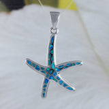 Unique Hawaiian Blue Opal Starfish Necklace, Sterling Silver Blue Opal Star Fish Pendant, N8824 Birthday Mom Gift