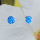 Beautiful Hawaiian Blue Opal Round-Cut Earring, Sterling Silver Blue Opal Stud Earring, E8634 Birthday Mother Mom Gift