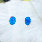 Magnifique boucle d'oreille ovale en opale bleue hawaïenne, boucle d'oreille à tige en argent sterling avec opale bleue, cadeau d'anniversaire pour maman E8635