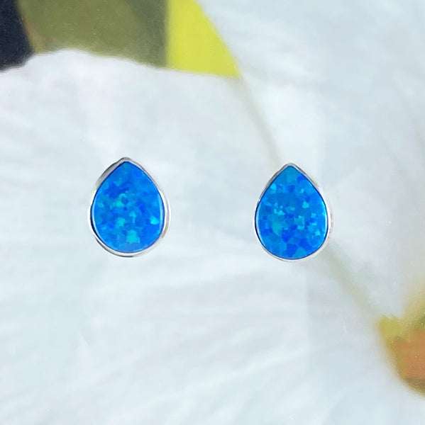 Beautiful Hawaiian Blue Opal Rain Drop Earring, Sterling Silver Blue Opal Rain Drop Stud Earring, E8636 Birthday Mother Mom Gift