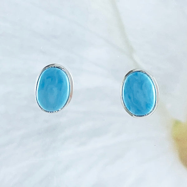 Magnifique boucle d'oreille ovale en larimar bleu hawaïen, boucle d'oreille à tige en argent sterling avec larimar bleu, cadeau d'anniversaire pour maman E8639