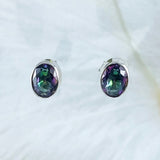 Beautiful Hawaiian Genuine Rainbow Mystic Topaz Oval Cut Earring, Sterling Silver Mystic Topaz Stud Earring, E8658 Birthday Mom Gift