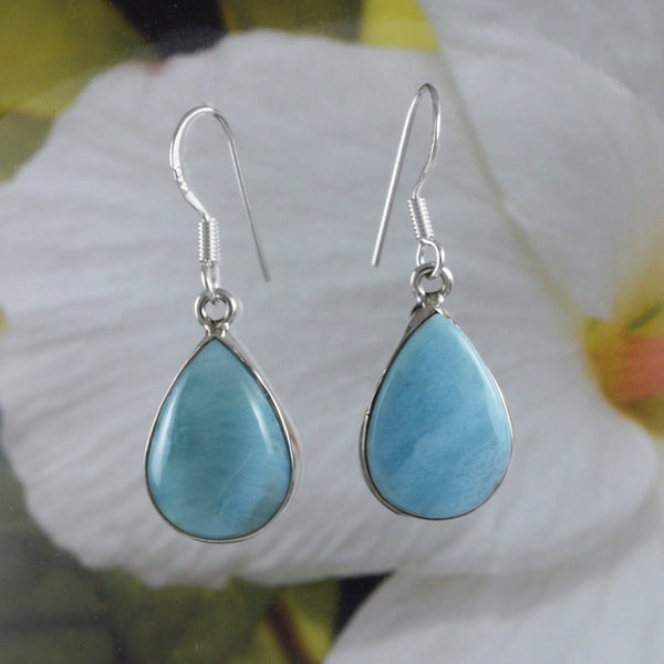 Superbe boucle d'oreille en forme de goutte de pluie en larimar véritable hawaïen, boucle d'oreille pendante en argent sterling avec larimar naturel, cadeau d'anniversaire pour maman E8696