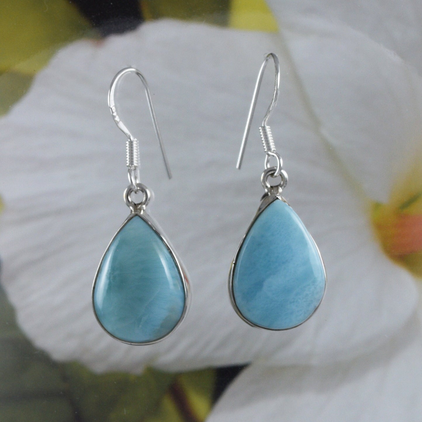 Gorgeous Hawaiian Large Genuine Larimar Rain Drop Earring, Sterling Silver Natural Larimar Rain Drop Dangle Earring, E8696 Birthday Mom Gift