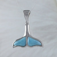 Unique Hawaiian Genuine Larimar Whale Tail Earring and Necklace, Sterling Silver Larimar Whale Tail Pendant, N9325S2 Birthday Wife Mom Gift