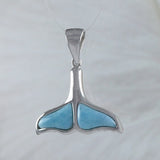 Unique Hawaiian Genuine Larimar Whale Tail Earring and Necklace, Sterling Silver Larimar Whale Tail Pendant, N9325S2 Birthday Wife Mom Gift