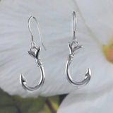 Joli collier et boucles d'oreilles hawaïennes en forme d'hameçon 3D, pendentif en argent sterling avec hameçon 3D, cadeau d'anniversaire pour mère, épouse, maman, N2013S