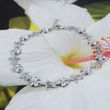 Magnifique bracelet de cheville en forme de tortue de mer hawaïenne Plumeria, bracelet de cheville en argent sterling avec breloque en forme de tortue Plumeria CZ, cadeau d'anniversaire pour mère A3311